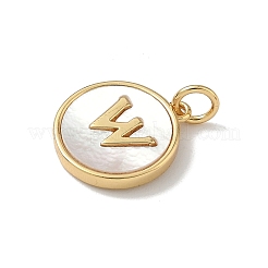 Brass Pave Natural Shell Flat Round with Letter Charms&nbsp;KK-Z115-13G-W