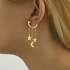 201 Stainless Steel Star with Moon Tassel Hoop Earrings&nbsp;CV1513-1
