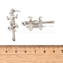 真鍮製スタンドピアス  ヤモリ  プラチナ  35x14.5mm&nbsp;EJEW-B118-02P