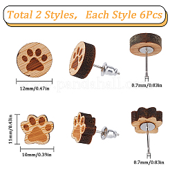 6 Pairs 2 Style Paw Print Wood Stud Earrings with Steel Iron Pins&nbsp;EJEW-SC0001-46