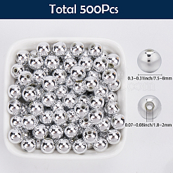 ABSプラスチックビーズ500個  環境に優しい電気メッキビーズ  ラウンド  銀メッキ  7.5~8mm  穴：1.8~2mm&nbsp;KY-SP0001-40