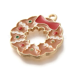 クリスマステーマ合金エナメルペンダント  ライトゴールド  クリスマスリース  23x20.5x2mm  穴：1.6mm&nbsp;ENAM-Q509-01KCG-09