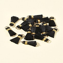 手作りポリコットン（ポリエステルコットン）タッセルデコレーション20個  ペンダントの飾り  金色の鉄のループで  ブラック  17~21x10x5mm  丸カン：6x0.7ミリ  内径：4.6mm  20個/セット&nbsp;FIND-FS0003-27M