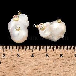 Brass & Pearl Micro Pave Cubic Zirconia Pendants&nbsp;KK-H259-13D-G03