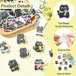 アクリルブローチ40個  黒猫  ミックスカラー  35.5~41.5x30.5~35.5mm&nbsp;JEWB-CJC0001-32