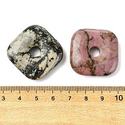 天然石ロードナイトペンダント  スクエアチャーム  30x30x8mm  穴：6.5mm&nbsp;GG-D003-B02-08