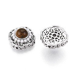 Brass Colorful Cubic Zirconia & Natural Tiger Eye Rhombus Beads&nbsp;KK-N258-13P