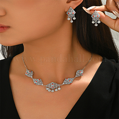 Ethnic Style Brass Hollow Geometric Rhombus Tassel Earrings & Necklaces Sets for Women&nbsp;BO1071