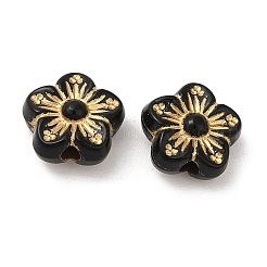 メッキアクリルビーズ  ゴールドライン入り  花  ブラック  8.5x9x4.5mm  穴：1.6mm&nbsp;X-OACR-C016-04B