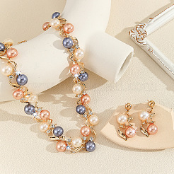 Alloy with Plastic Pearl Round Beaded Link Chain Necklaces & Stud Dangle Earrings Sets&nbsp;WG2621B-01