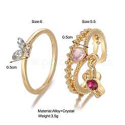 2Pcs Alloy Rhinestone Finger Rings & Cuff Rings Sets&nbsp;FS-WG0BABF-01