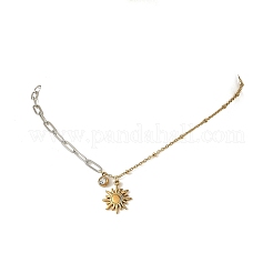 Duo Tone 304 Stainless Steel Sun Pendant Mixed Chain Necklaces for Women&nbsp;NJEW-JN06597