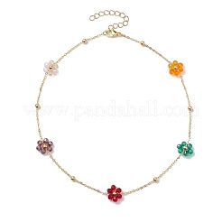 Glass Daisy Flower Beaded Necklace&nbsp;NJEW-JN04741