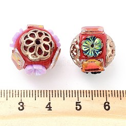 手作りのインドネシアビーズ  合金と樹脂と  花の丸  ゴールドカラー  ミックスカラー  17.5mm  穴：1.9mm&nbsp;FIND-Q106-32