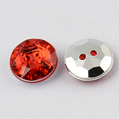 2つ穴台湾アクリルラインストーンフラットラウンドボタン  ファセット＆シルバーメッキ  クリムゾン  21x7mm  穴：1mm&nbsp;BUTT-F015-21mm-03