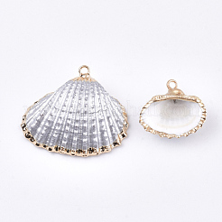 スプレー式塗料＆貝殻ペンダント  鉄パーツ  ライトゴールド  ライトグレー  16~26x17~28x7~10mm  穴：2mm&nbsp;SSHEL-S262-08K