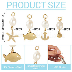 8Pcs 4 Styles Natural Cultured Freshwater Pearl & 304 Stainless Steel Pendants&nbsp;PALLOY-TAC0268