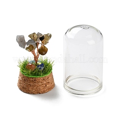 Natural Labradorite Chips Money Tree in Dome Glass Bell Jars with Wood Base Display Decorations&nbsp;DJEW-K030-02M