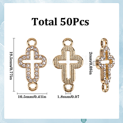 合金パヴェクリスタルラインストーンコネクターチャーム50個  クロスリンク  ゴールドカラー  19.5x10.5x2mm  穴：1.8mm&nbsp;FIND-SC0011-33