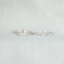 2Pcs Heart 925 Sterling Silver Micro Pave Clear Cubic Zirconia Finger Rings for Women&nbsp;FS-WG4005F-04