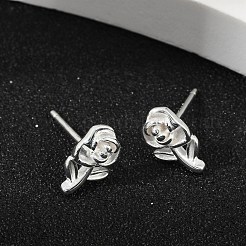 925スターリングシルバースタンドピアス  ローズ  銀  10x6.5mm&nbsp;EJEW-V019-03S
