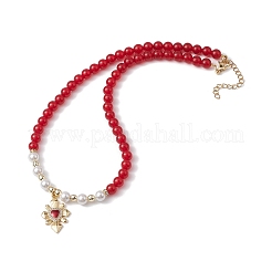 Heart Brass Cubic Zirconia Pendant Necklace&nbsp;NJEW-JN04599-01
