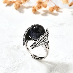 Natural Obsidian Wings Adjustable Rings&nbsp;RJEW-K241-04AS-09