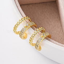 Rack Plating Brass Micro Pave Clear Cubic Zirconia Cuff Earrings&nbsp;EJEW-H147-14G