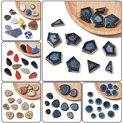 モザイクタイル磁器カボション  家の装飾やdiyの工芸品  混合形状  ミックスカラー  20~82x15~43x5mm  約14個/100g  100 G /セッティング&nbsp;DIY-YWC0009-01A