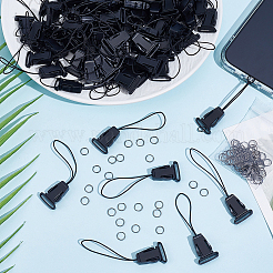 プラスチック製カメラストラップアダプター100個  サイドリリースバックル  取り外し可能なナイロンループストリングコネクター  真鍮スプリットリング100個付き  ブラック  66mm&nbsp;FIND-GF0008-79C