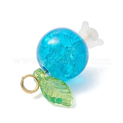 スプレー塗装されたクラックルガラスとアクリルのペンダント  ラウンド  真鍮のループ付き  ゴールド  ミックスカラー  18x10mm  穴：2.5mm&nbsp;PALLOY-JF04522