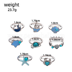 9Pcs Ocean Alloy Enamel Finger Rings Set&nbsp;WGEDDBB-01