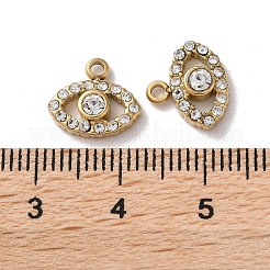 304ステンレススチールチャーム  ラインストーン付き  目  14KGP本金メッキ  10x11.5x3.5mm  穴：1.5mm&nbsp;STAS-L022-385G