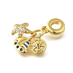 Brass Micro Pave Cubic Zirconia European Dangle Charms&nbsp;KK-Z102-21G