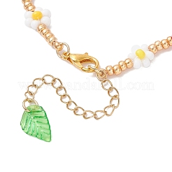 女性用ガラスシードビーズブレスレット  花  アクリルと亜鉛合金を使用  ホワイト  7-3/8インチ（18.7cm）&nbsp;BJEW-MZ00241-01