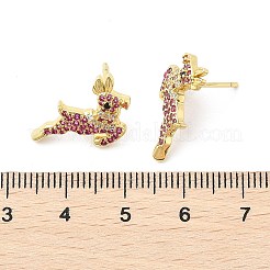 馬の真鍮マイクロパヴェキュービックジルコニアスタッドピアス  ラックめっき  長持ちメッキ  鉛フリー＆カドミウムフリー  18KGP本金メッキ  17x16mm&nbsp;EJEW-M077-13G