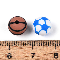 スポーツをテーマにした手作りポリマー粘土ビーズ  ラウンド  混合図形  7.5~9mm  穴：1.6~1.8mm&nbsp;CLAY-T022-17M