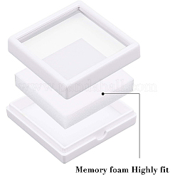 アクリルジュエリーボックス  ビジュアルボックス  正方形  ホワイト  61x61x20mm  レート: 51x51mm&nbsp;LS-CON-WH0074-02A