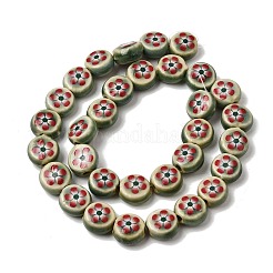 Flat Round Handmade Floral Porcelain Beads&nbsp;PR-CBA03B0-02D