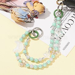 ハート＆ちょう結び＆月のアクリルビーズバッグストラップ  亜鉛合金スプリングゲートリング付き  アクアマリン  27~36.7cm  2個/セット&nbsp;AJEW-BA00111