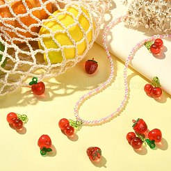 30個3スタイル透明アクリルパーツ  チェリー  レッド  18~20x13~19.5mm  穴：2.5mm  10個/スタイル&nbsp;TACR-CJ0001-61
