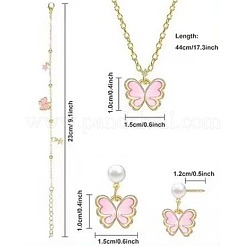 合金エナメルペンダントネックレス、スタッドダングルイヤリング、チャームブレスレット  ゴールドカラー  蝶  ネックレス：17.32インチ（44cm）&nbsp;FS-WGB2156-01