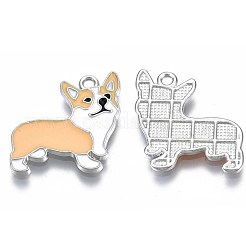ラックメッキ合金エナメルドッグペンダント  鉛フリー＆ニッケルフリー＆カドミウムフリー  プラチナ  コーギー  砂茶色  23.5x22x2mm  穴：1.8mm&nbsp;PALLOY-T075-160