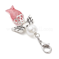 Fish Angel Glass & ABS Plastic Imitation Pearl Pendant Decorations&nbsp;HJEW-JM03608