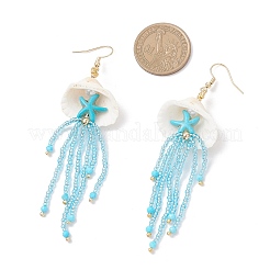 304 Stainless Steel Dyed Synthetic Turquoise Glass Seed Beaded Jellyfish Dangle Earrings&nbsp;EJEW-MZ00529-03