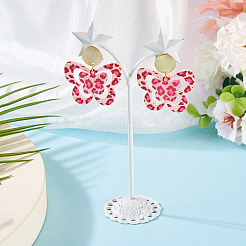 Brass Printing Acrylic Butterfly Dangle Stud Earrings&nbsp;EJEW-TA00674