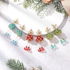 3 Pairs Christmas Bell Brass Glass Dangle Stud Earrings&nbsp;EJEW-MZ00612