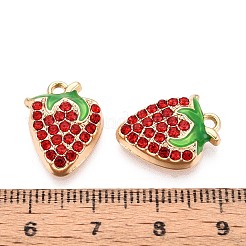 合金ラインストーンとエナメルペンダント  苺  ゴールドカラー  シャム  17x13x4mm  穴：1.8mm&nbsp;PALLOY-T092-42G-02