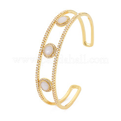 Clear Cubic Zirconia Flat Round Open Cuff Bangle with Enamel&nbsp;BJEW-S141-015