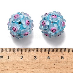 樹脂入りポリマー粘土ラインストーンビーズ  DIYジュエリーやペンの装飾に  笑顔の花  空色  18~19x19~19.5x19~19.5mm  穴：1.8~2mm&nbsp;RESI-Z045-03D